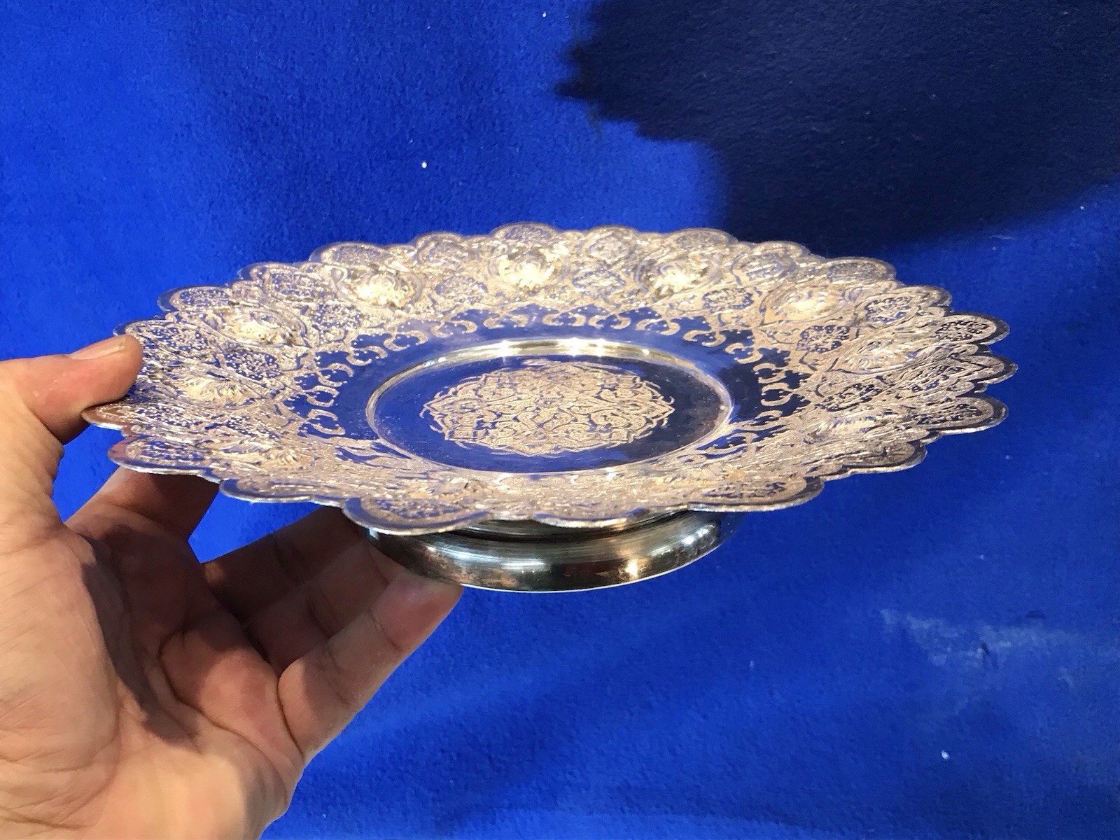 Vintage Middle Eastern 84 Solid Silver Hand Engraved, Candy Dish 437.43  grams
