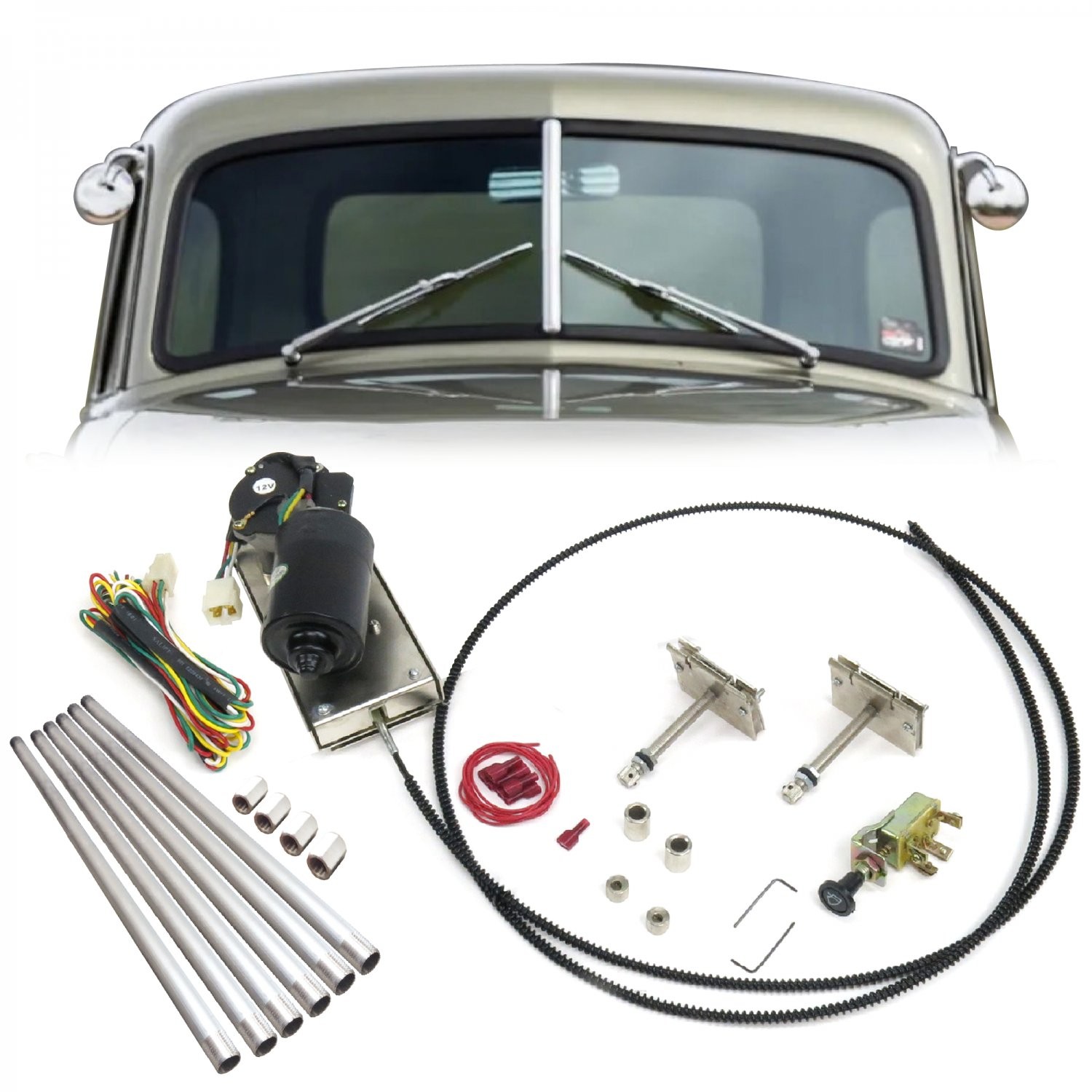 1936-50 Cadillac Wiper Kit w Wiring Harness resto-mod rat rod lowrider parts 12v