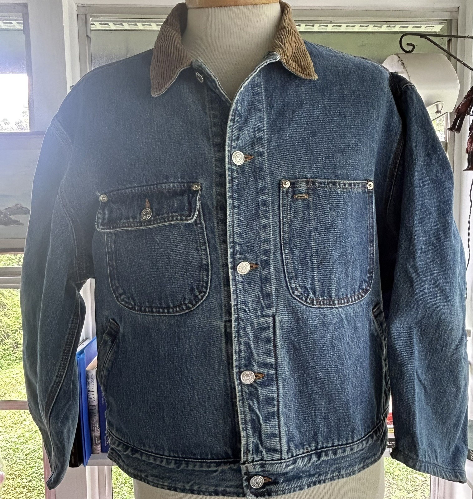 VTG 1980 - 90’s MADE IN USA Polo Sportsman Denim Jacket Corduroy Collar XL  