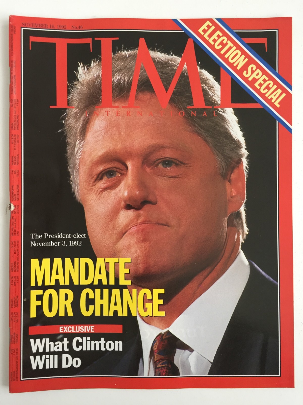 TIME MAGAZINE November 16 1992 Mandate For Change - What Clinton Will Do TIME MAGAZINE November 16 1992 Mandate For Change - What Clinton Will Do
