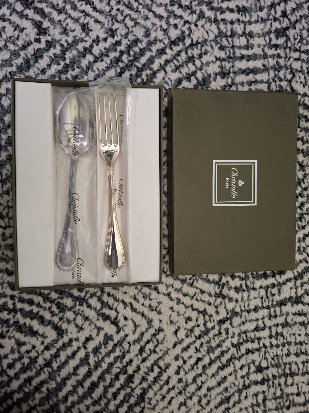 Authentic Christofle Paris Perles Flatware Set - Spoon Sealed, Fork Unused w/...