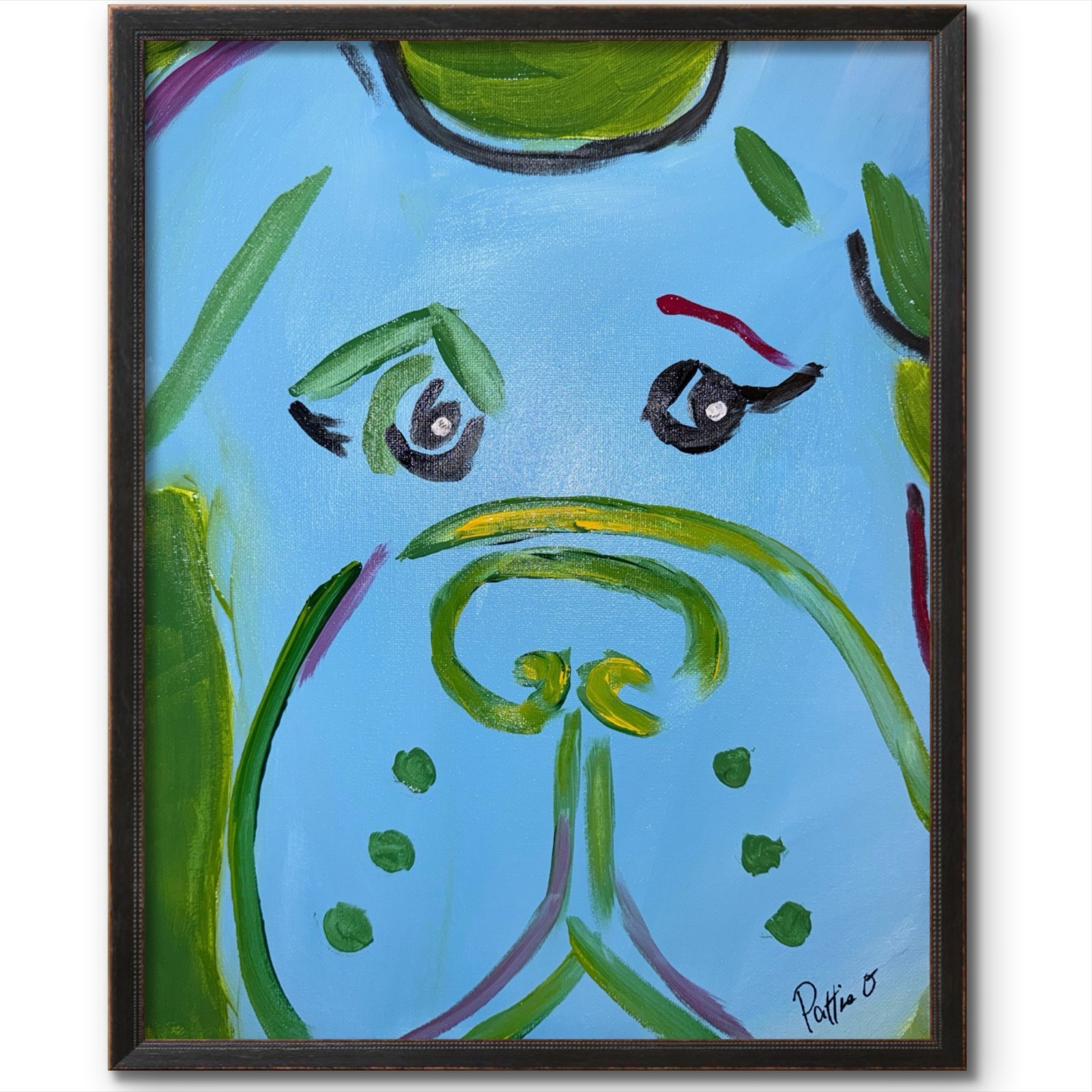 Blue Dog Painting Original 14x11 Contemporary Folk Art Canvas Signed Home Decor