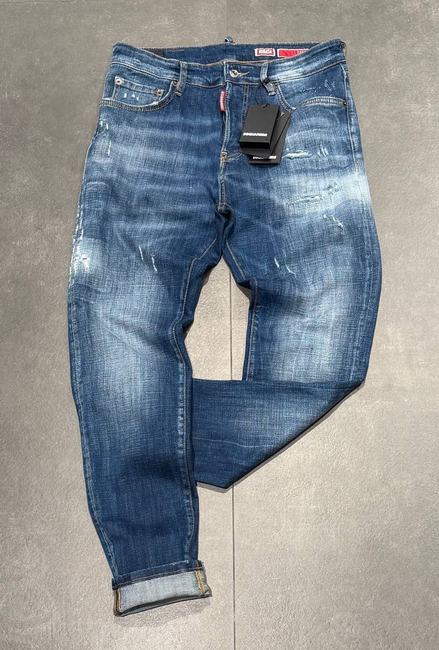 Dsquared2 Slim Fit Men's Stretchy Washed Ripped Blue Jeans