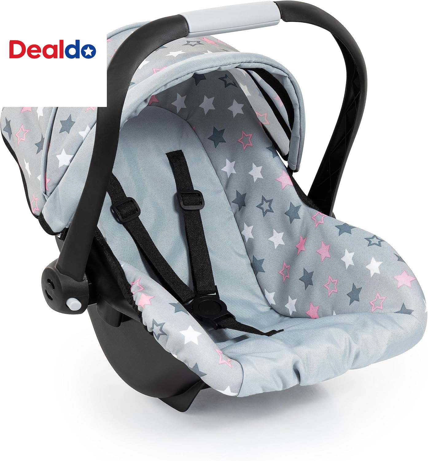 Bayer Design Deluxe Baby Doll Car Seat Grey Pink Stars Up to 18 Inch