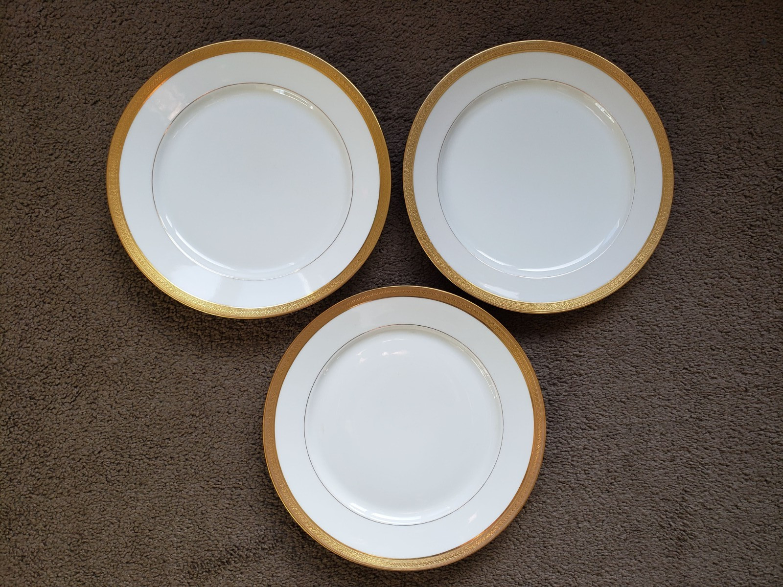 GDA France Limoges Set of 3 Dinner Plates - GDA1 Porcelain Gold Rimmed 9.75”