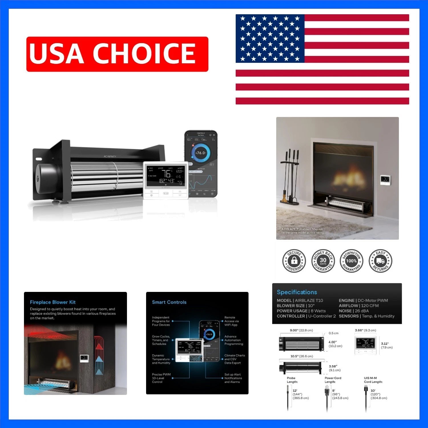 AIRBLAZE T10, Universal Fireplace Blower Fan Kit 254mm | Temperature & Speed ... AIRBLAZE T10, Universal Fireplace Blower Fan Kit 254mm | Temperature & Speed ...