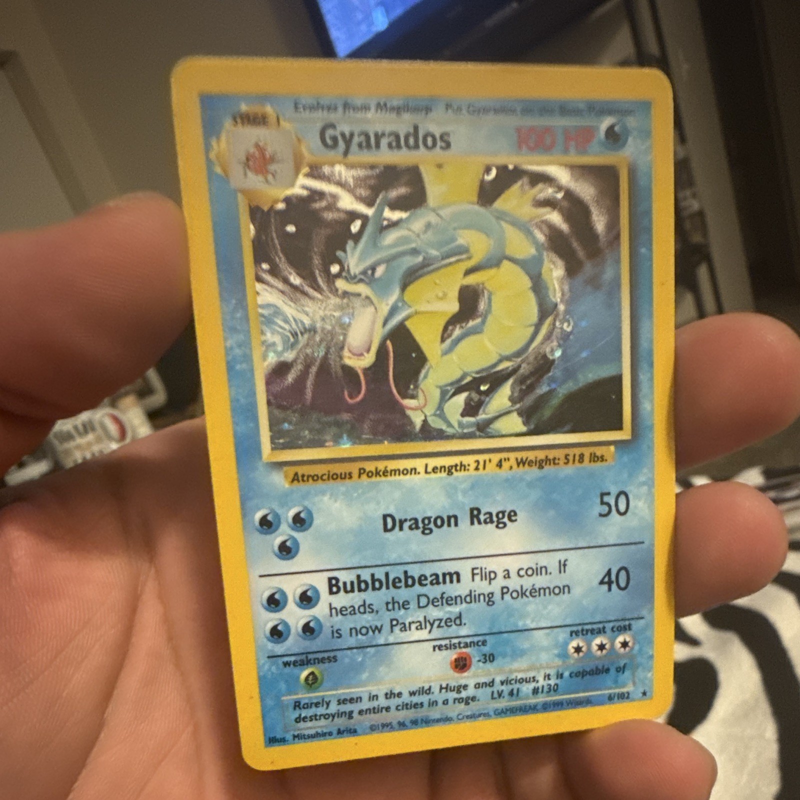 Pokemon TCG Gyarados 6/102 Base Set Holo Rare 100 HP English 1999 WOTC