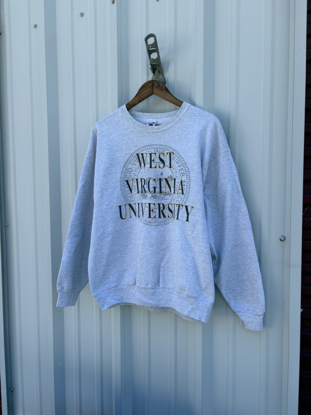 Vintage West Virginia Mountaineers Sweatshirt Large Crewneck WVU 90s distressed 