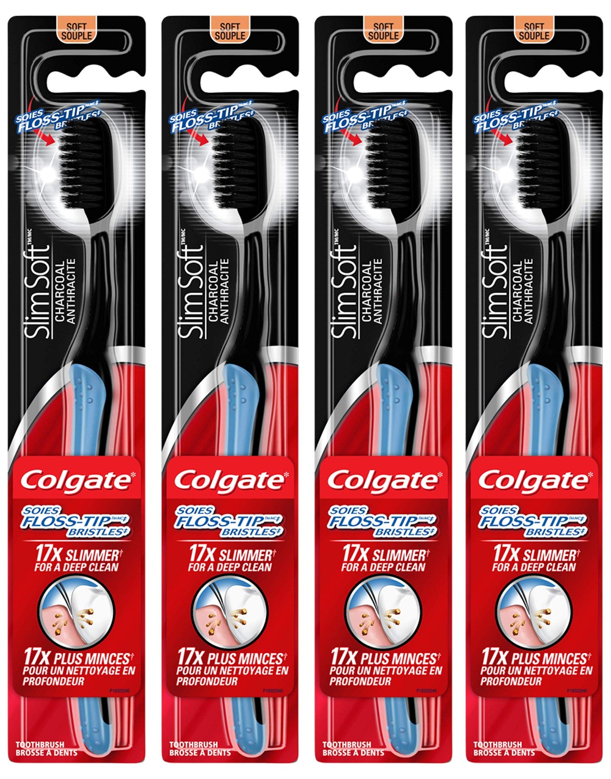 Colgate Slimsoft Floss-Tip Charcoal Toothbrush, Soft (4 Count)