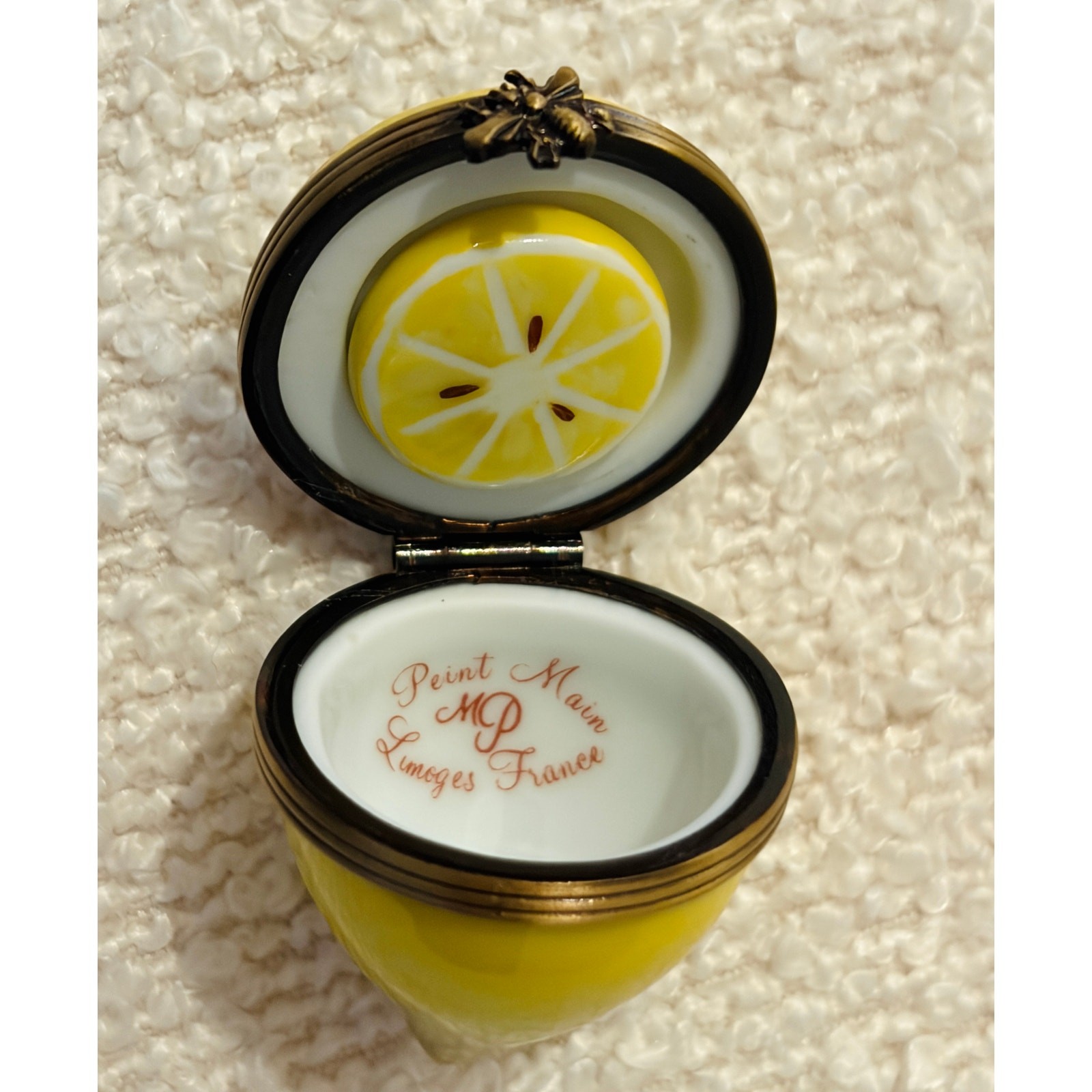 Limoges France Lemon Trinket Box Hand Painted Porcelain Peint Main RARE w/Slice