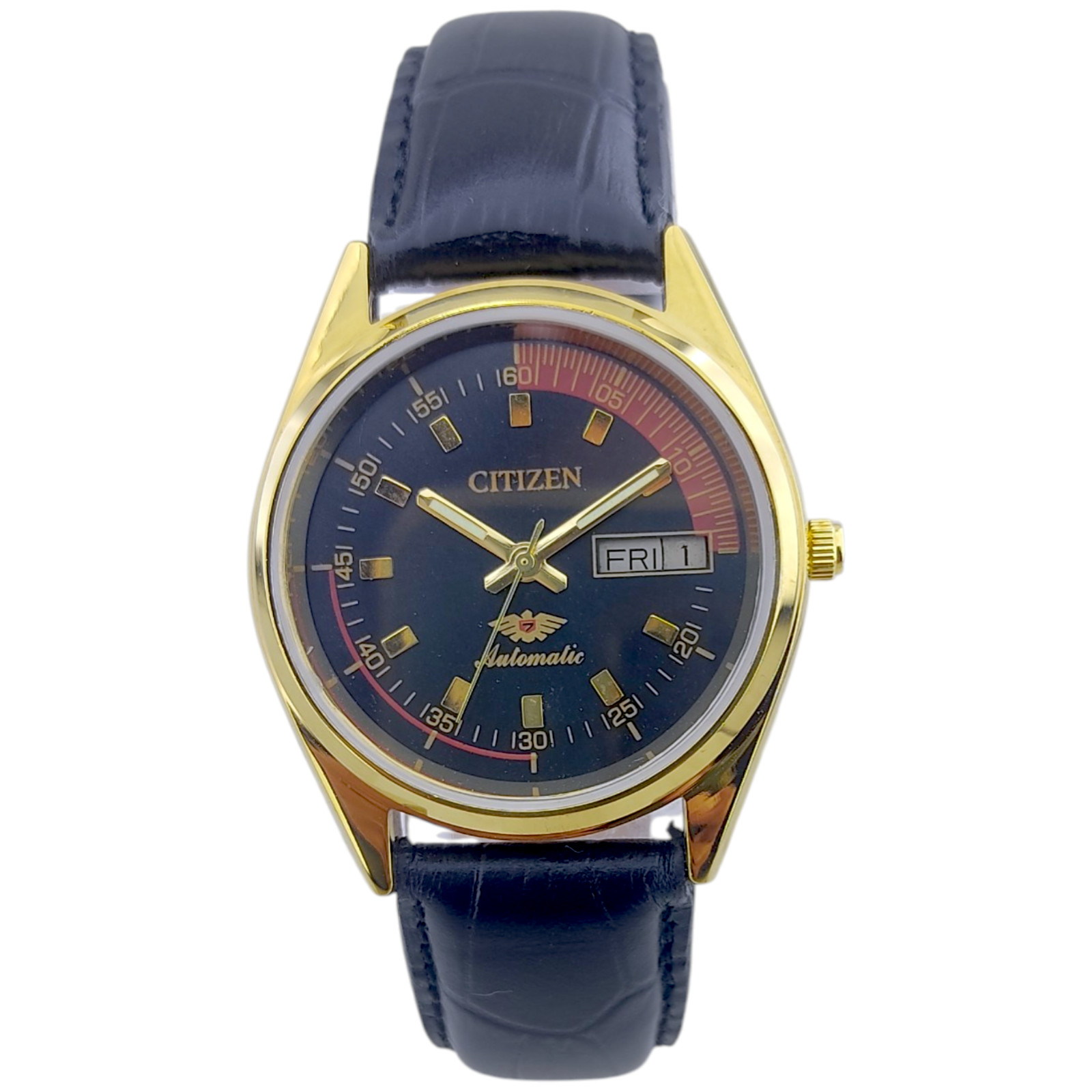 Vintage Citizen Japan 8200 automatic Watch Black Dial Gold Case Leather Strap Vintage Citizen Japan 8200 automatic Watch Black Dial Gold Case Leather Strap