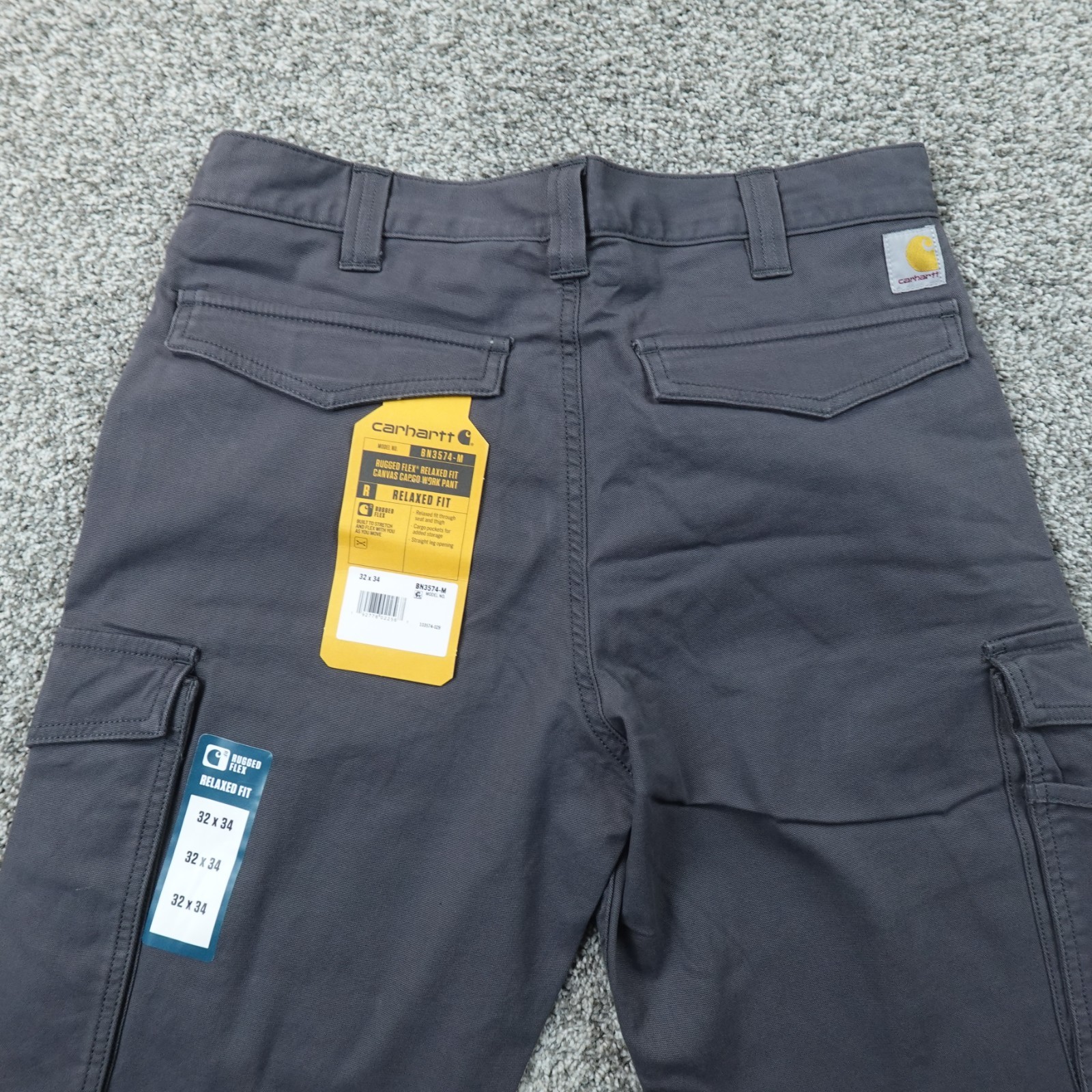 NEW Carhartt Pants Mens 32X34 Gray Canvas Rugged Flex Cargo Work Relaxed Stretch