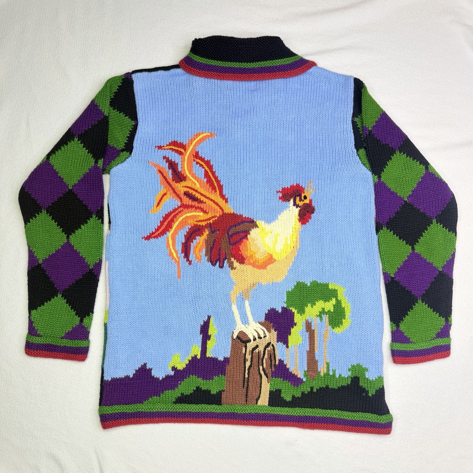 Cardigan Storybook Knits Vintage Rooster Country Sweater Blue SMALL Grandma Cardigan Storybook Knits Vintage Rooster Country Sweater Blue SMALL Grandma