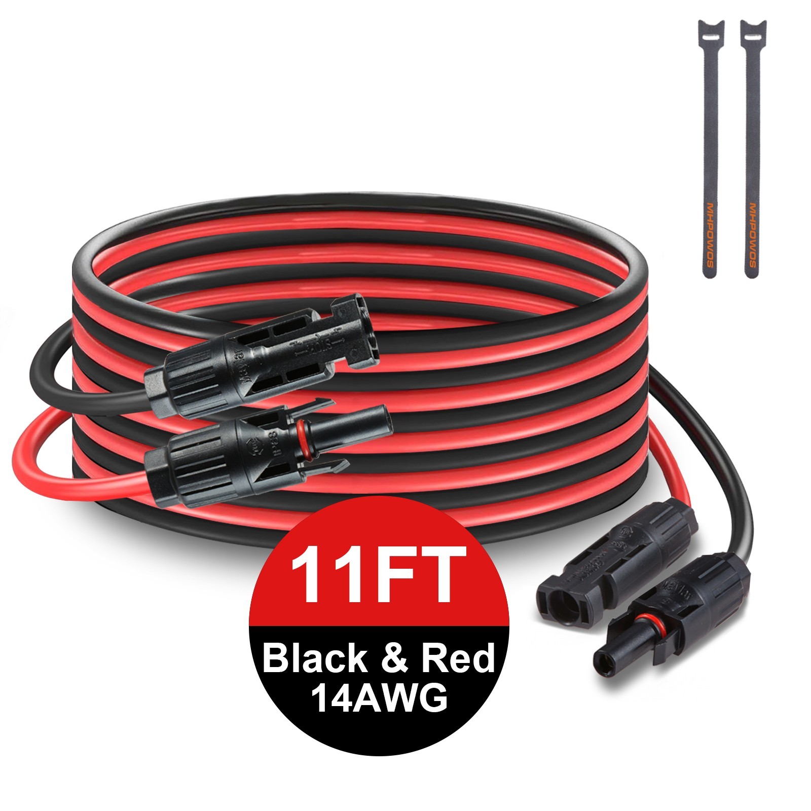 11ft 20ft Black Red Solar Panel Extension Cable Wire Solar Connector 14AWG Gauge 11ft 20ft Black Red Solar Panel Extension Cable Wire Solar Connector 14AWG Gauge