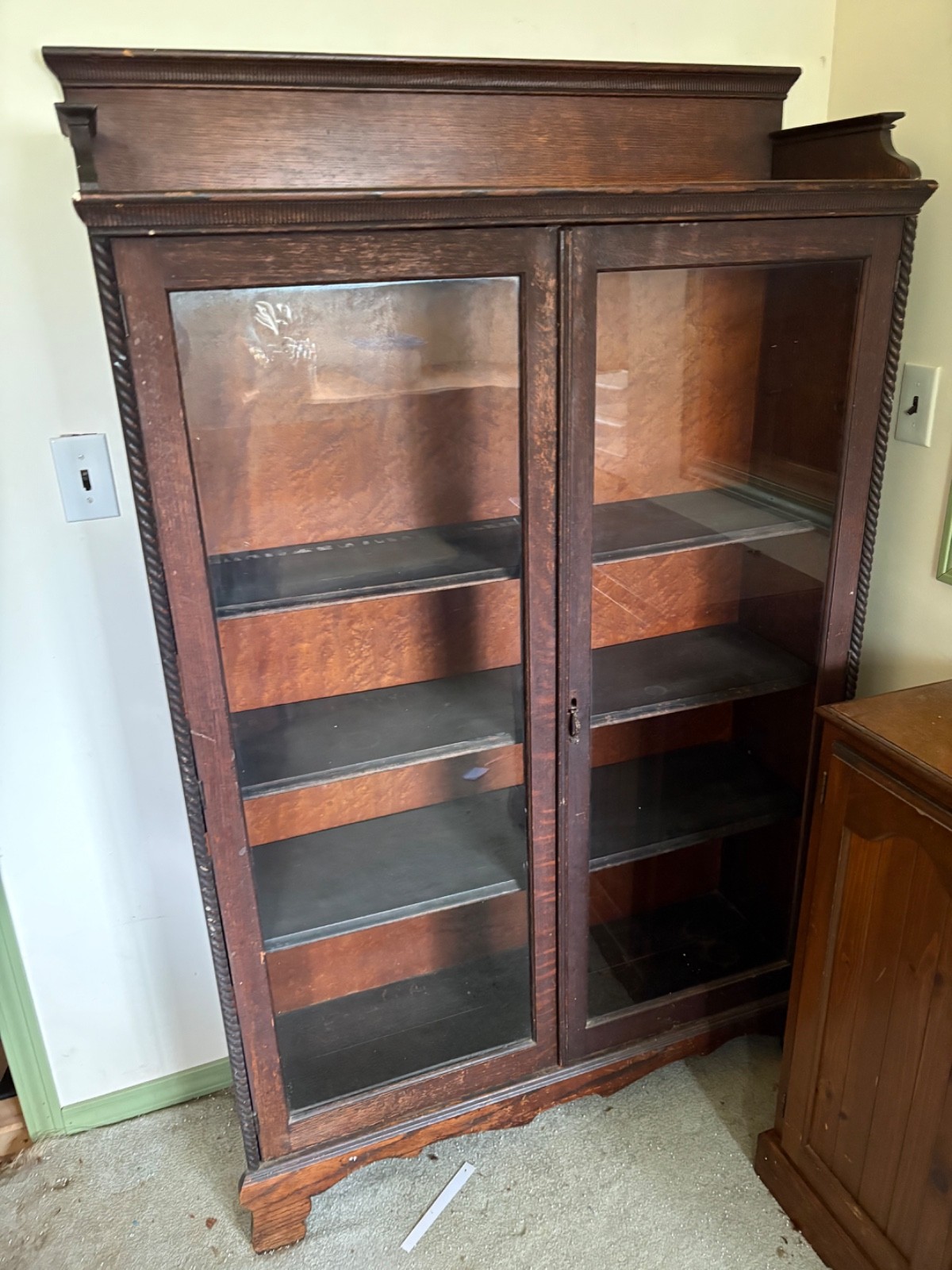 Good Morning Stunning Antique Oak 2-Door Bookcase. Adorned with original glass Good Morning Stunning Antique Oak 2-Door Bookcase. Adorned with original glass