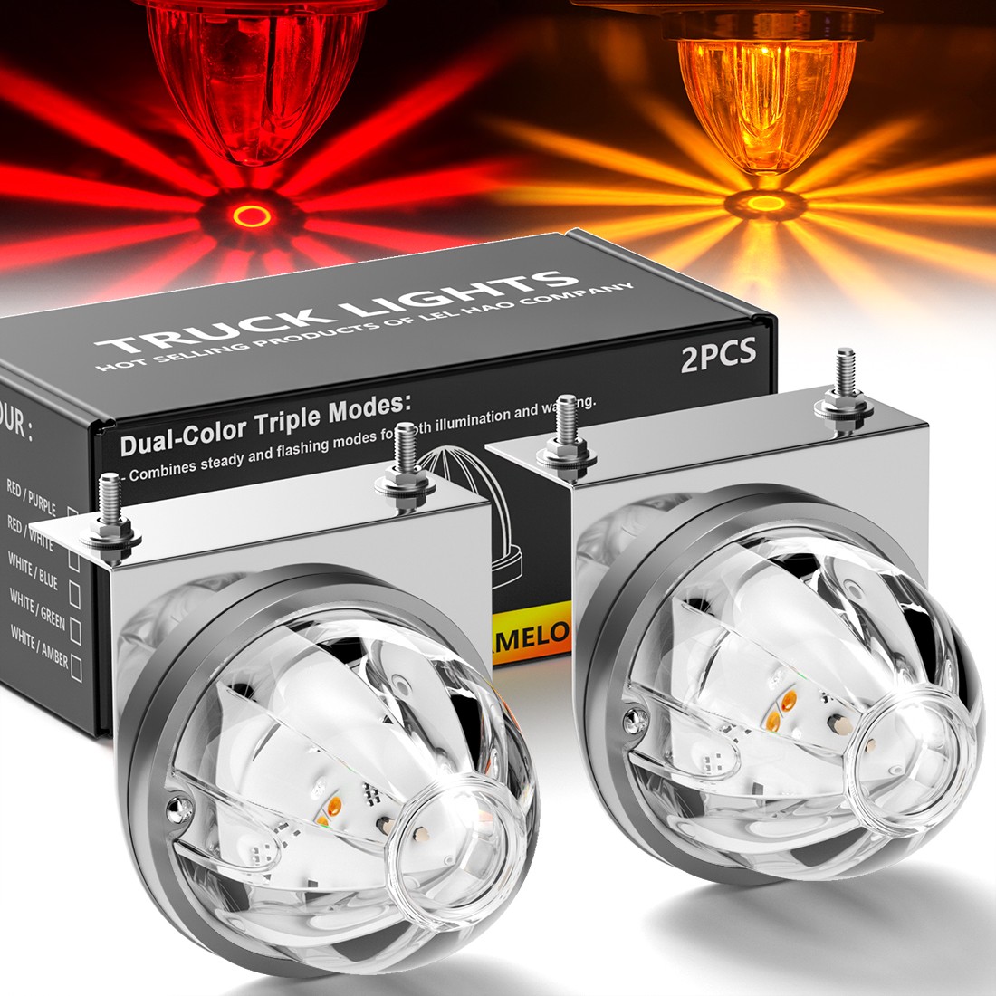 LED Watermelon Lights Dual Color with Bracket, Strobe Function for Truck Trailer