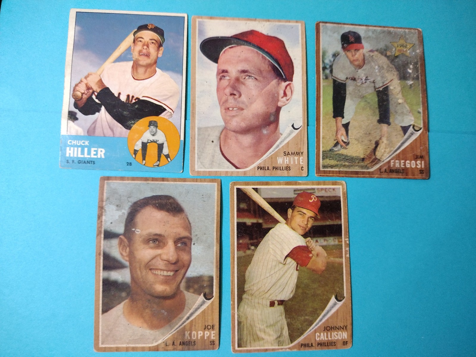 5 Card 1962 & 1963 Topps Baseball Lot - Poor/Low Grade Condition