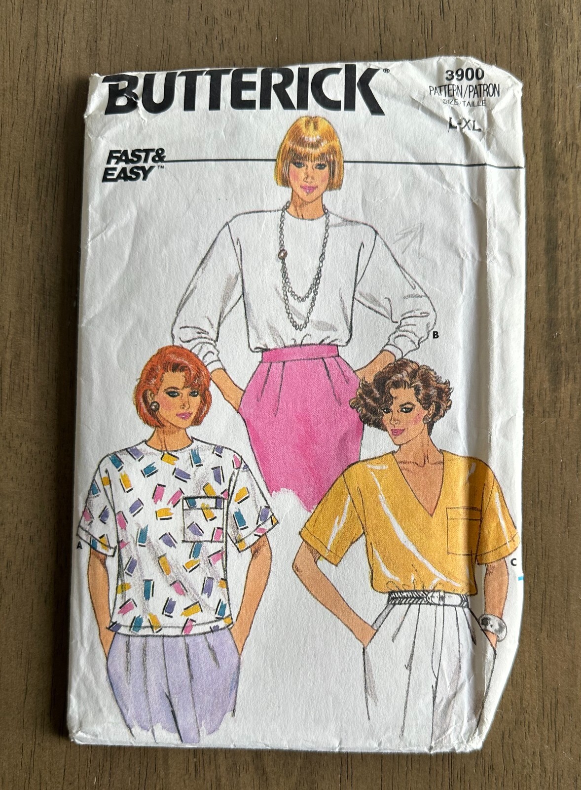 VTG Butterick 3900 SEWING Pattern Misses Loose Fitting Pullover Top L-XL FF UC