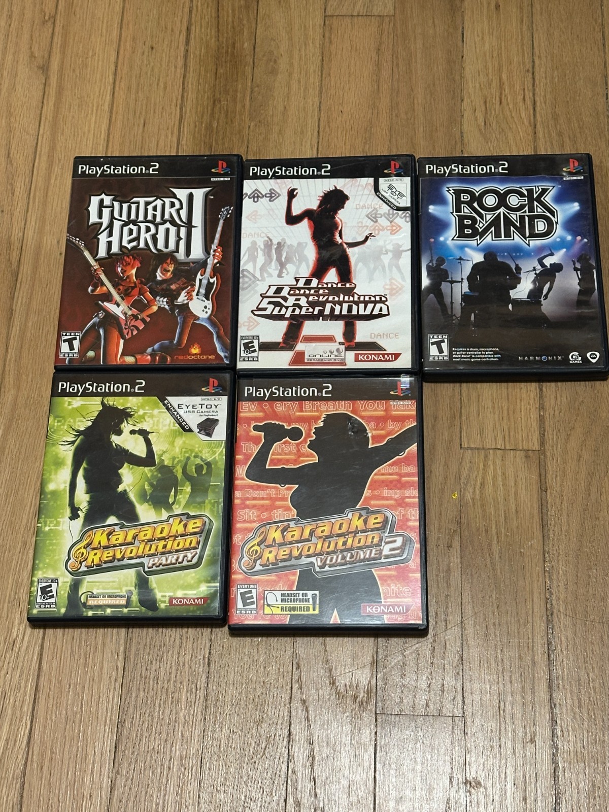 PS2 Guitar Hero II Rock Band DDR Karaoke 5 Disc Music Bundle Lot PS2 Guitar Hero II Rock Band DDR Karaoke 5 Disc Music Bundle Lot