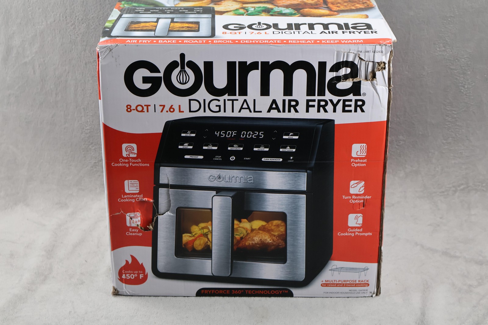 Gourmia 8 Qt Digital Air Fryer GAF858 Black Stainless Steel FryForce 360 Boxed