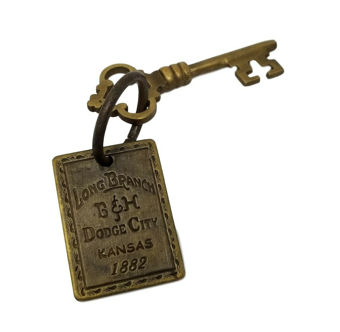 Long Branch 1882 Dodge City Brothel Room Solid Brass Tag & Key W/ Antique Finish Long Branch 1882 Dodge City Brothel Room Solid Brass Tag & Key W/ Antique Finish
