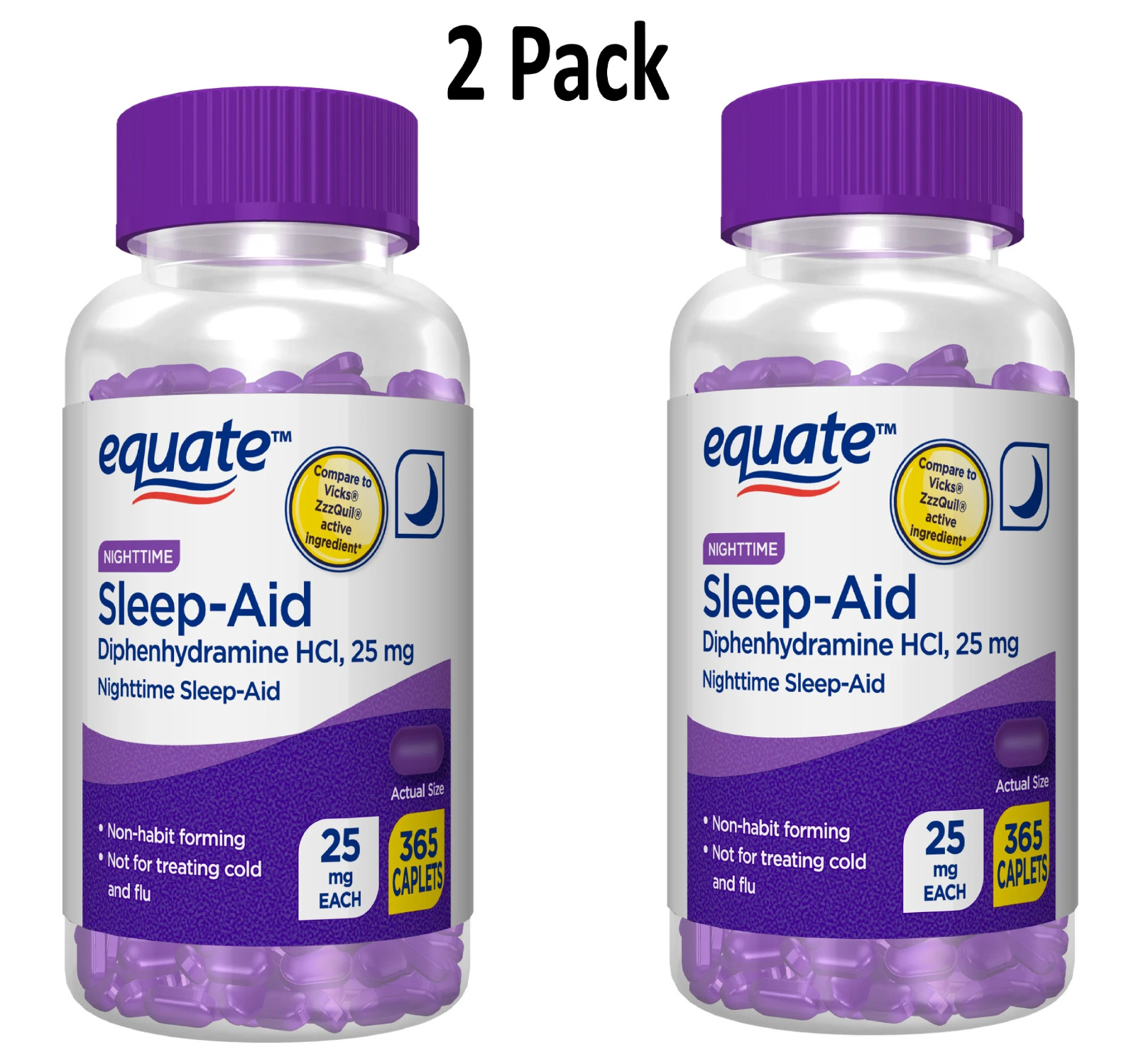 Equate Diphenhydramine HCI Nighttime Sleep-Aid Caplets, 25 mg, 365 Count ( 2pk)