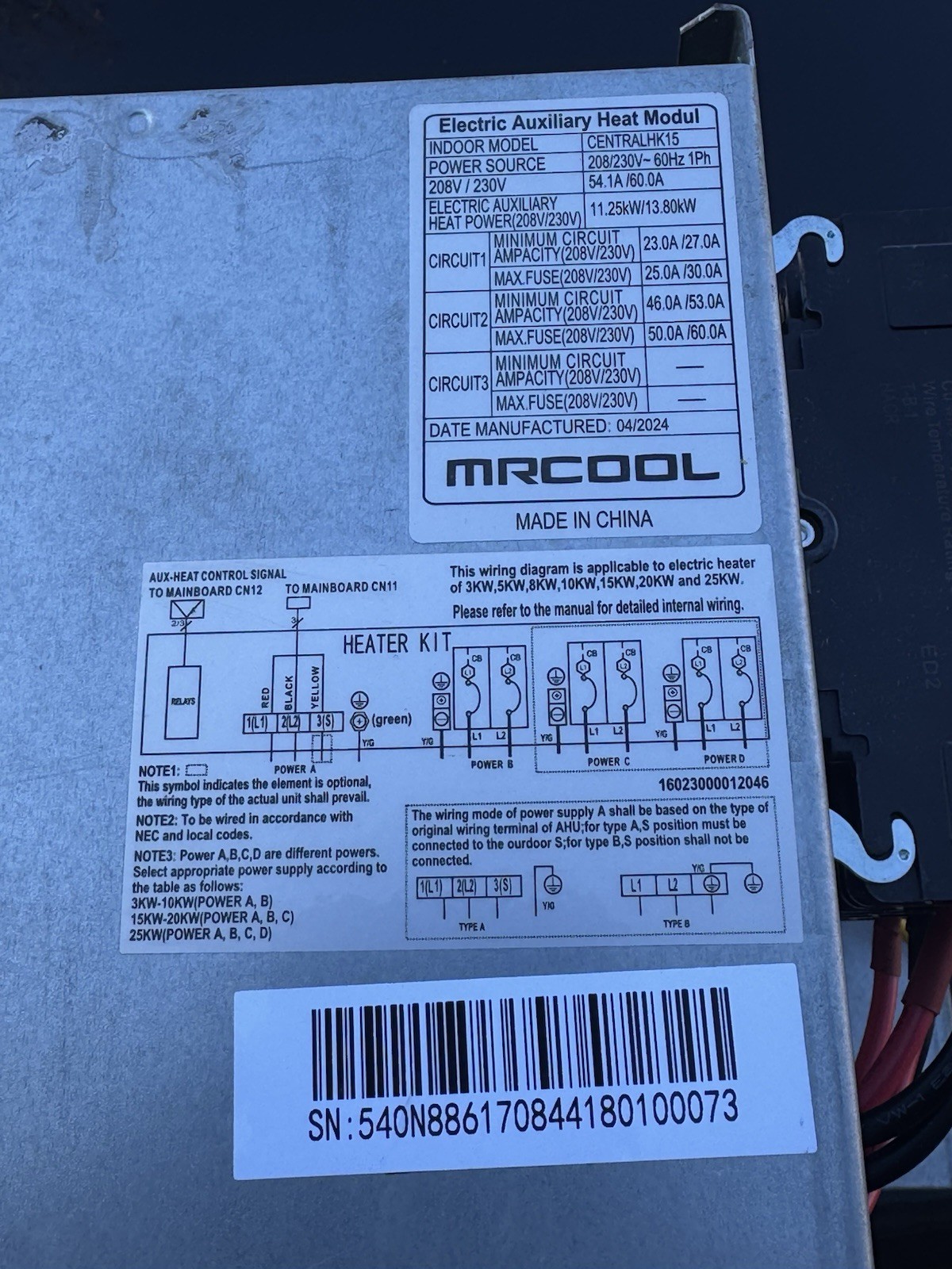 MRCOOL CENTRALHK15 Electric Heat Kit 15kW 208-230V 50,001-55,000 BTU MRCOOL CENTRALHK15 Electric Heat Kit 15kW 208-230V 50,001-55,000 BTU