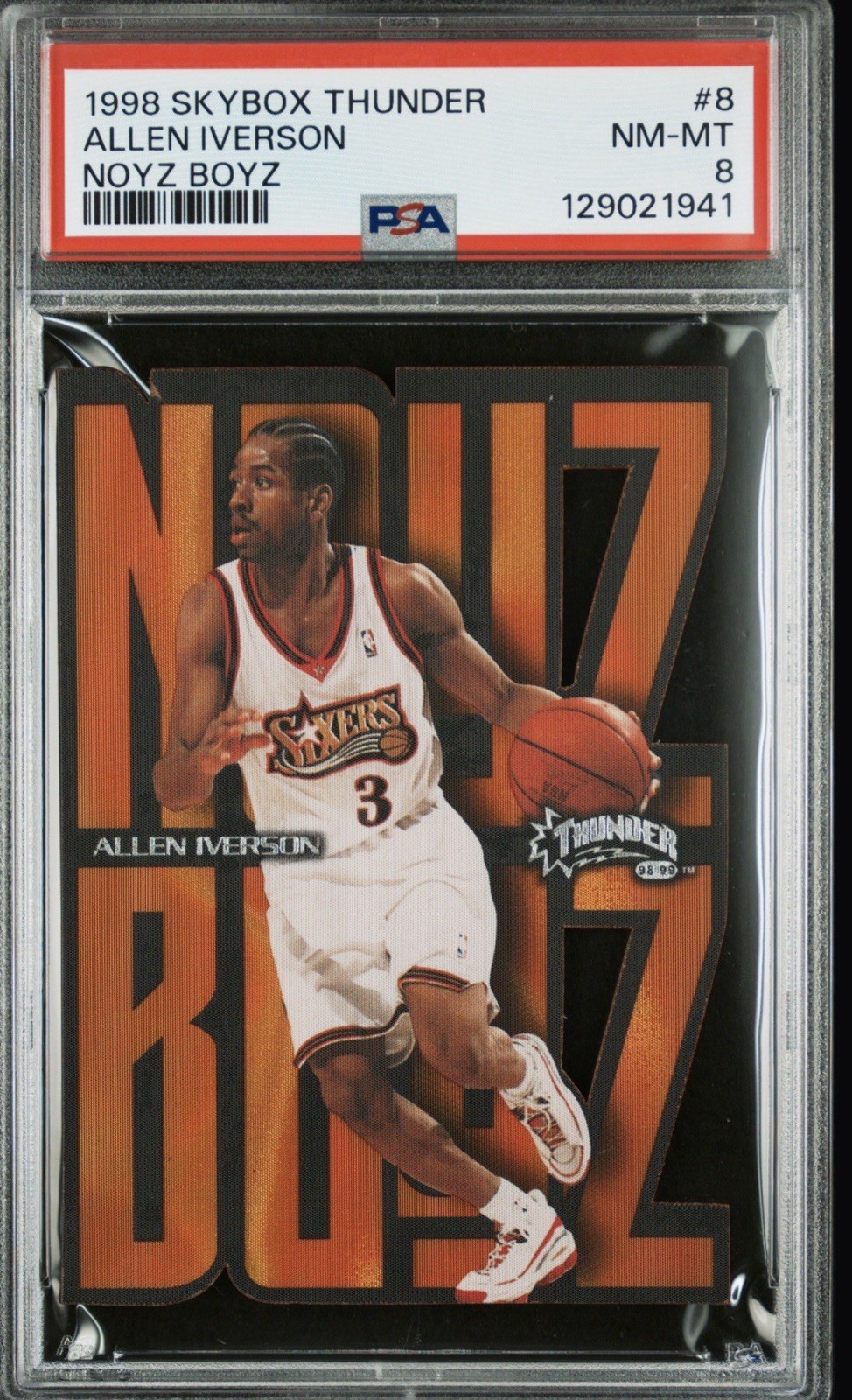 SkyBox 1998-99 Thunder Allen Iverson Noyz Boyz #8 76ers NBA PSA 8 SkyBox 1998-99 Thunder Allen Iverson Noyz Boyz #8 76ers NBA PSA 8