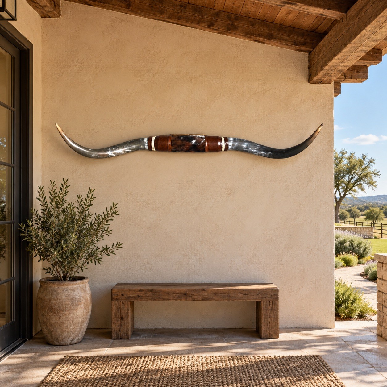 Authentic Mounted Steer Horns 61” Wide Rustic Western Ranch Wall Decor