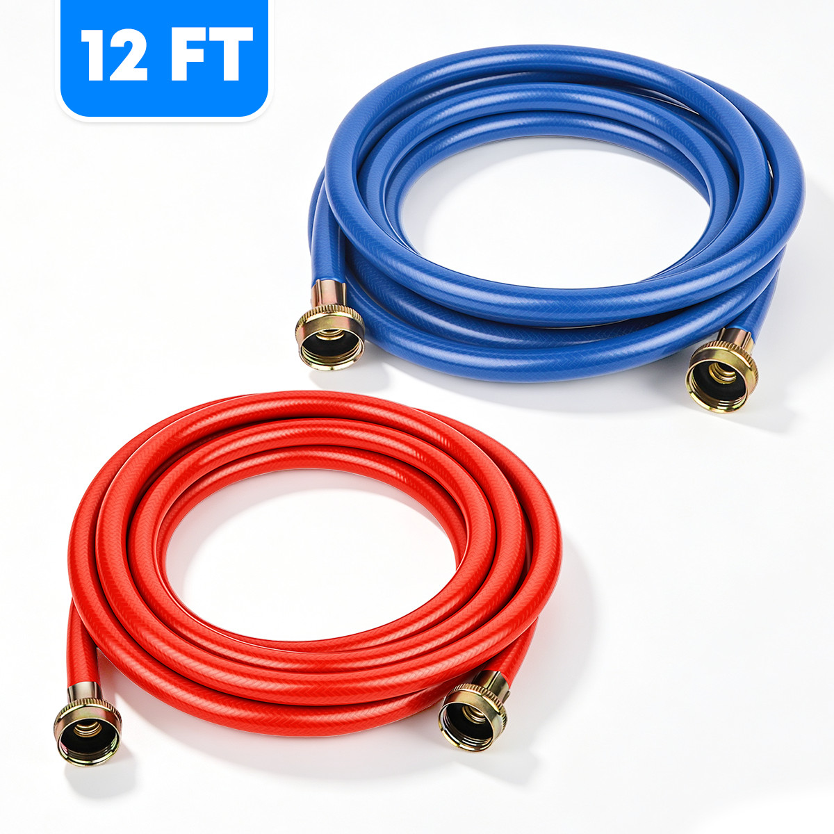 2 Pack 12ft Burst Proof Rubber Washing Machine Hoses, Straight 3/4\