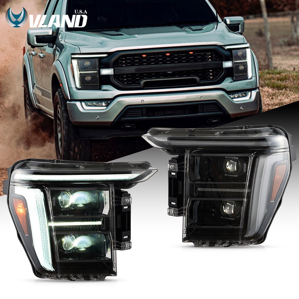 For 2021-2023 Ford F150 FULL LED Headlights Black Housing w/Startup Animation