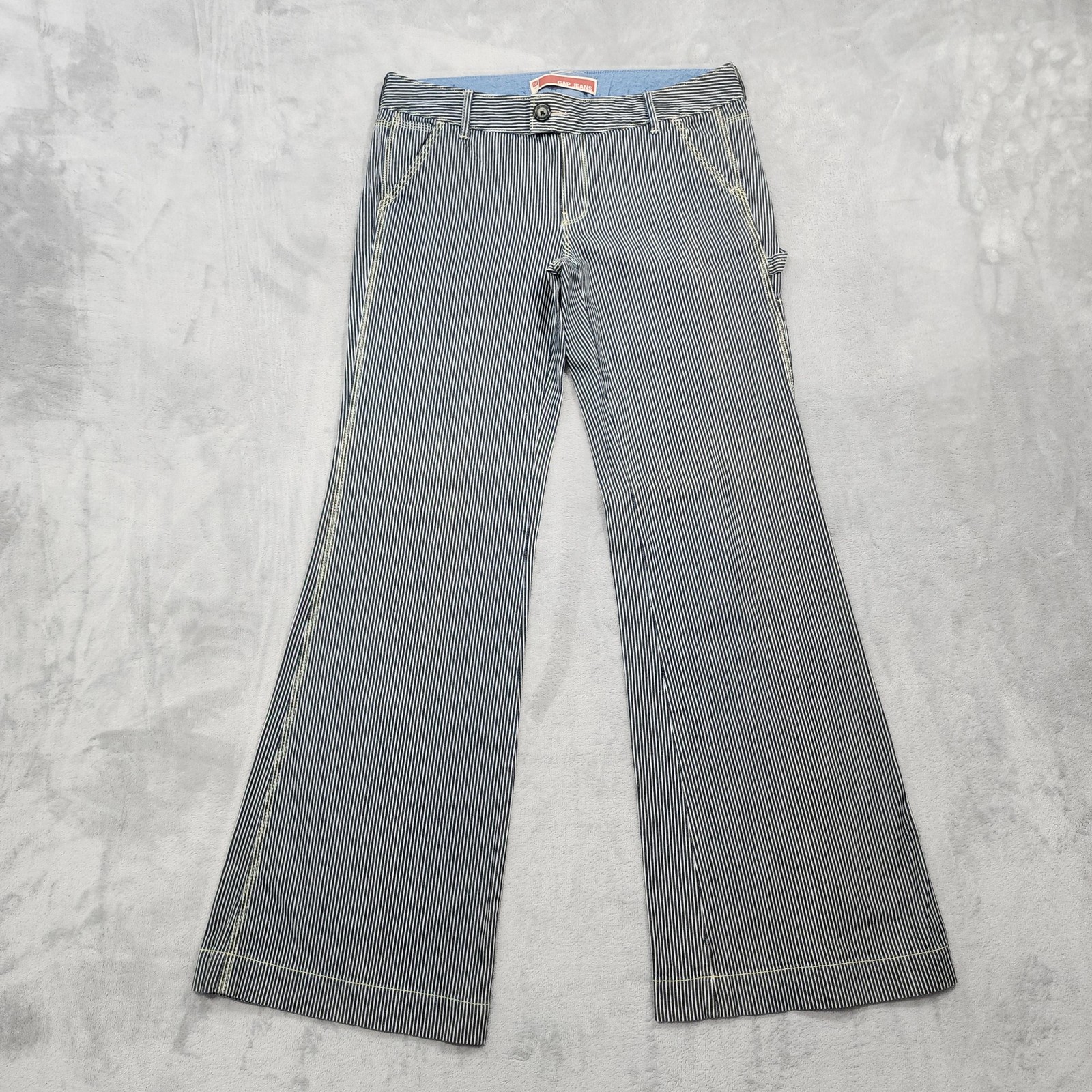Vintage Gap Jeans Womens 8 Blue Railroad Stripe Flared Wide Leg Utility Y2K