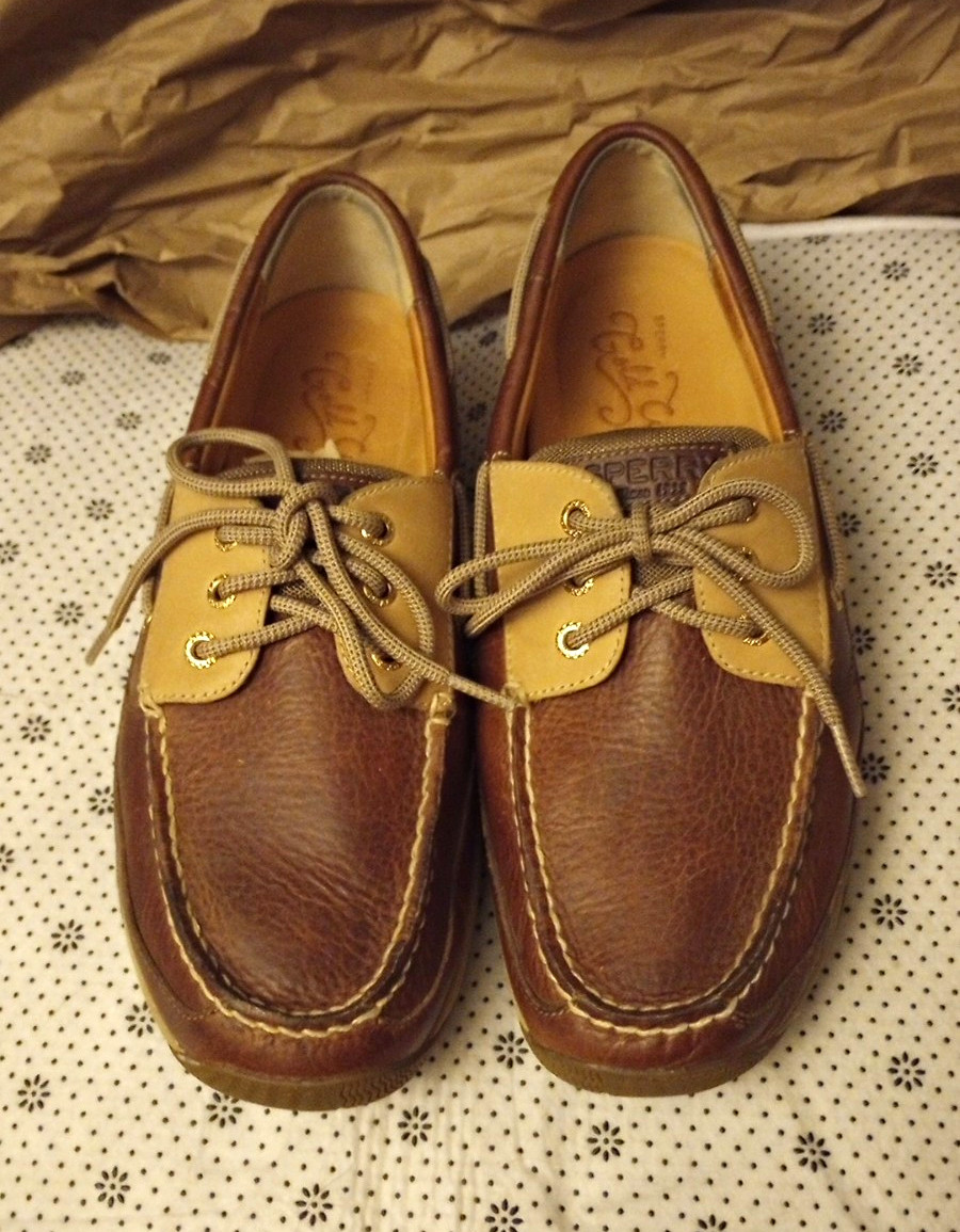 Sperry Top-Sider Men’s Brown/Tan Leather Lace-Up Boat Shoes Rubber Sole