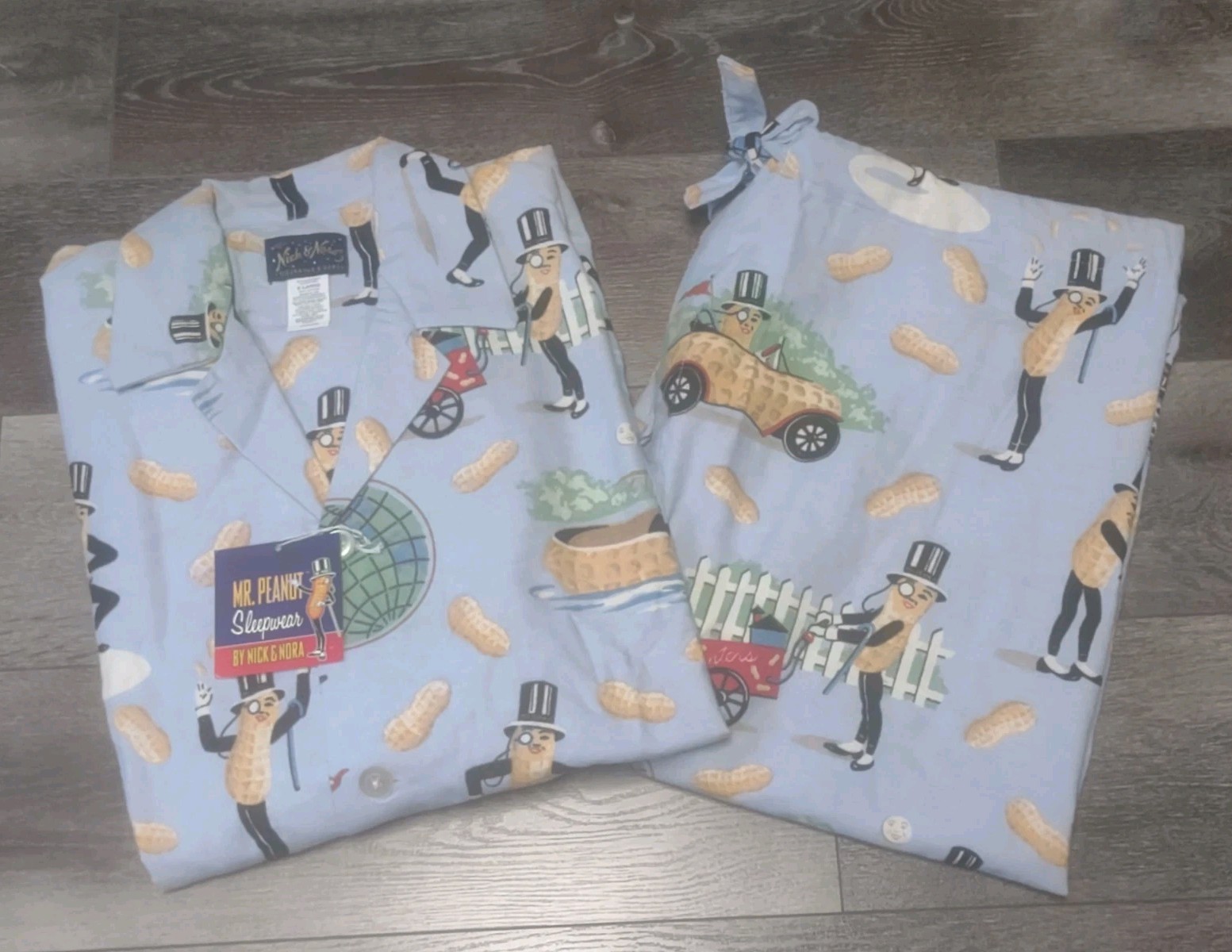 Vtg Nick & Nora Mr. Peanut Pajama Set Shady Character ASO Rory Gilmore XL Read