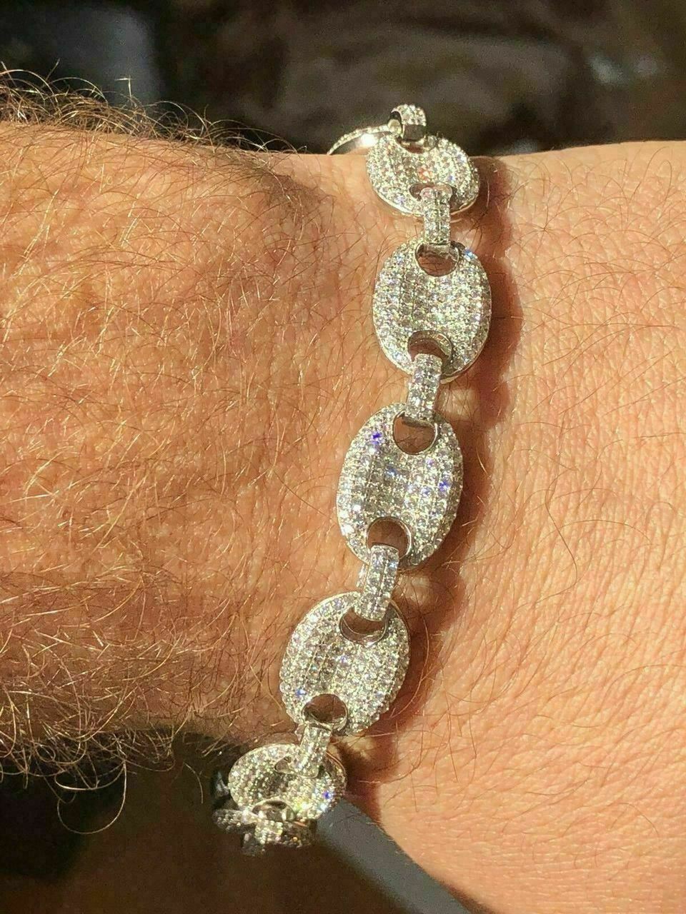 Mens 12mm Gucci Link Bracelet Solid 925 Sterling Silver ICY CZ 6-9 Hip Hop