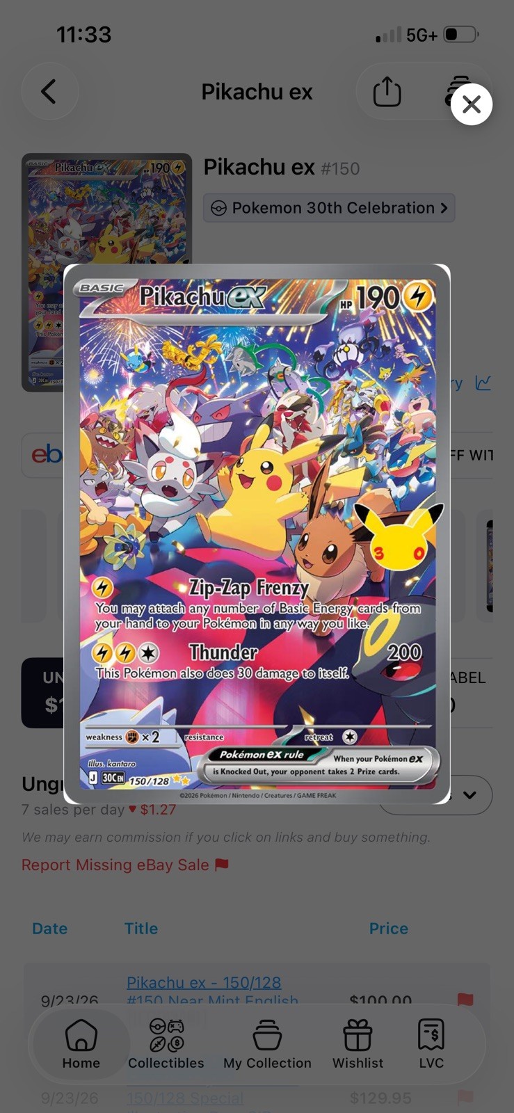 Pikachu ex 150/128 30th Anniversary SIR /night Pikachu ex 150/128 30th Anniversary SIR /night