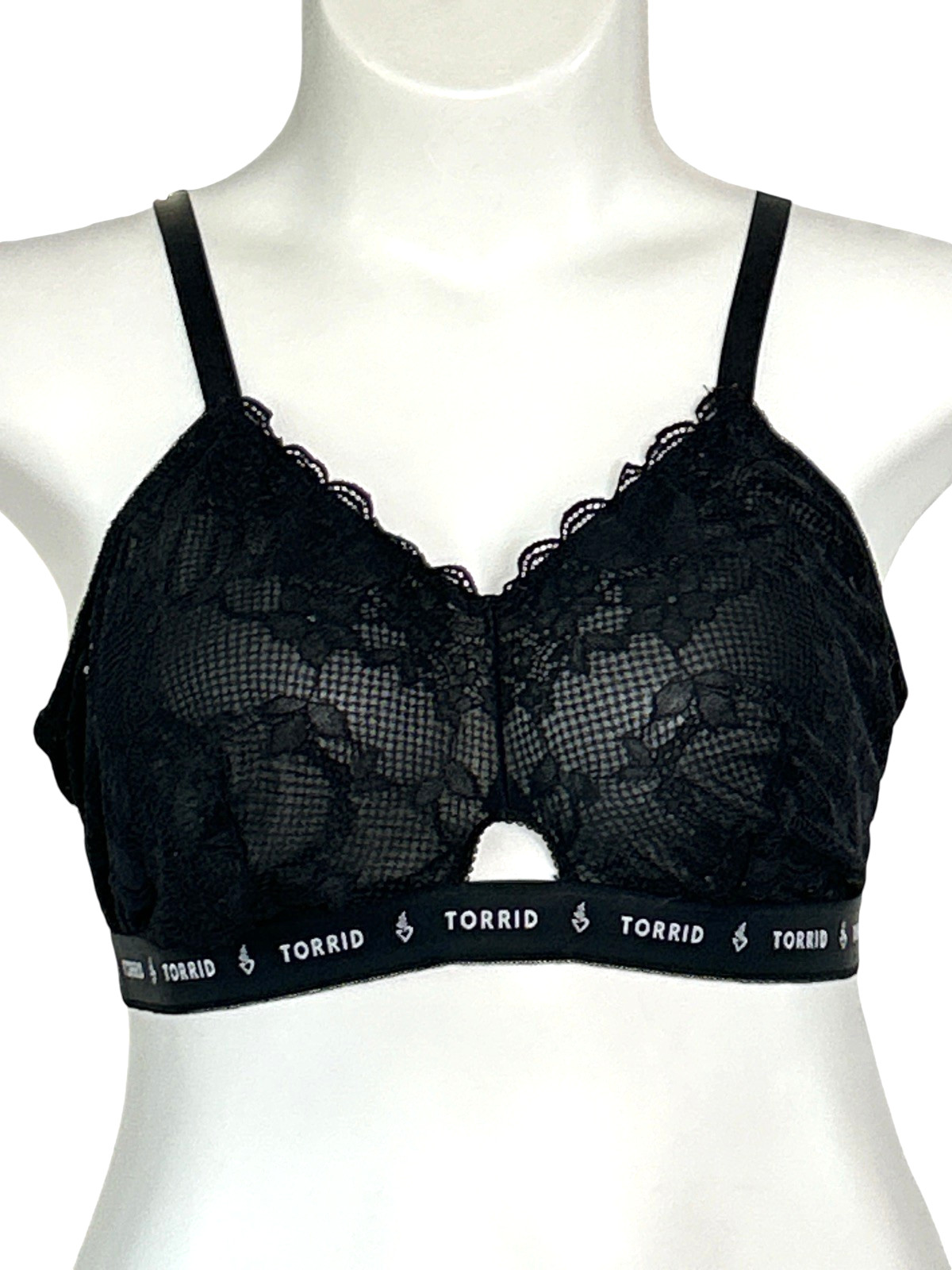 Torrid 3 Black Lace Keyhole Wirefree Bralette, Logo Band, Size 3X 22 24 Torrid 3 Black Lace Keyhole Wirefree Bralette, Logo Band, Size 3X 22 24