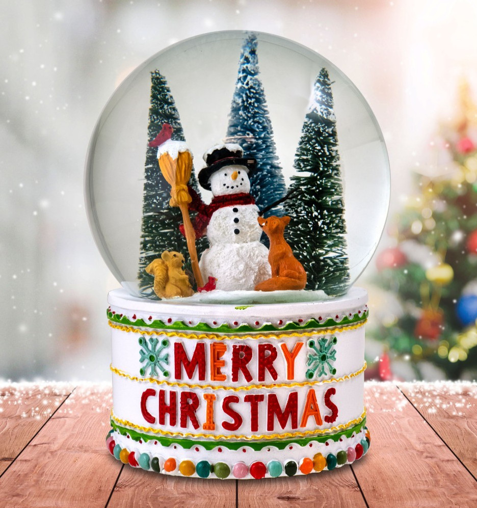 100MM Merry Christmas Snowman Snow Globe by San Francisco Music Box