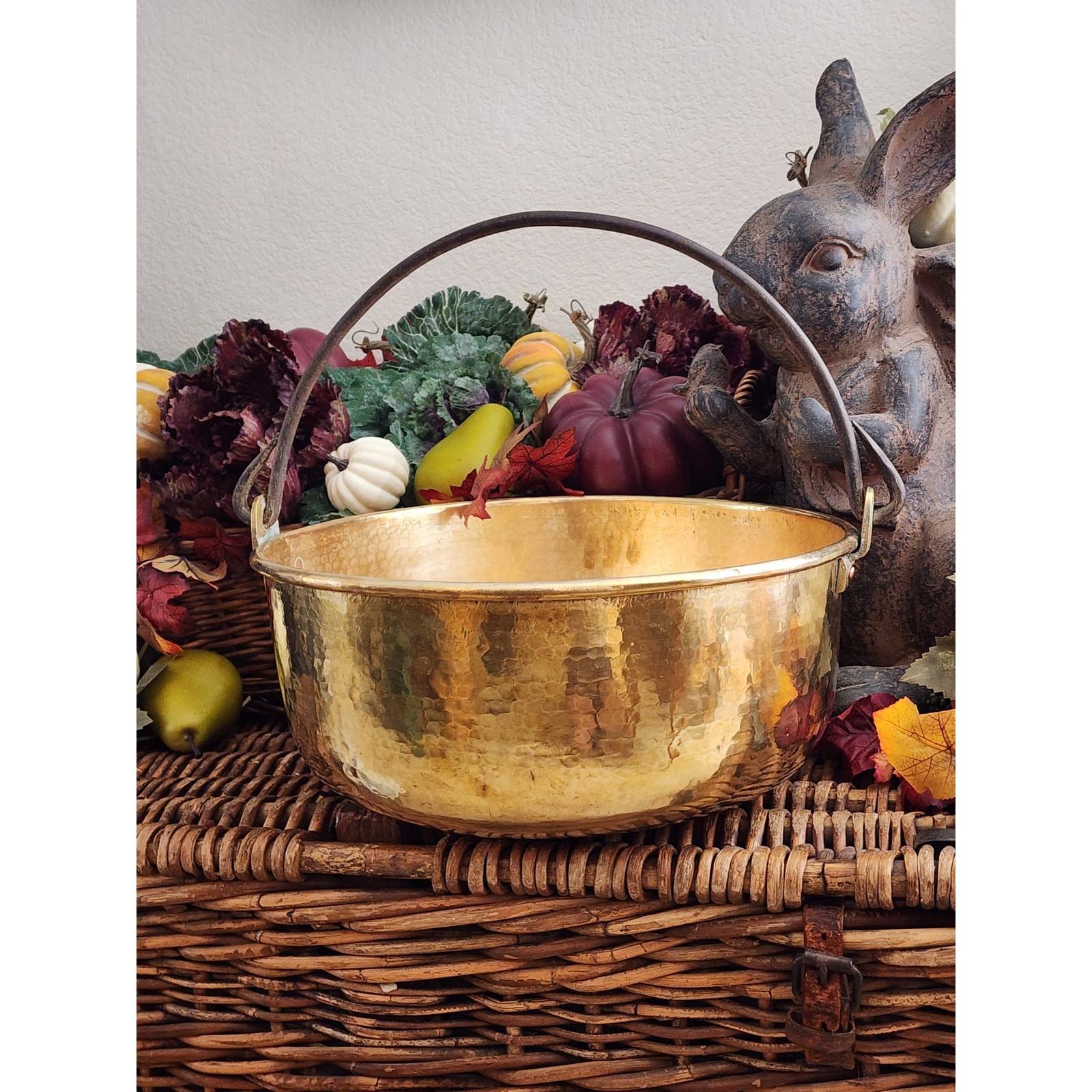 Early 19th century Antique Hammered Brass Jam Pan or Apple Butter Kettle