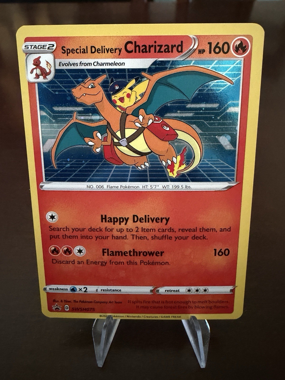 🌀 Special Delivery Charizard SWSH075 SWSH Promo Holo HD Mouth Swirl 🌀