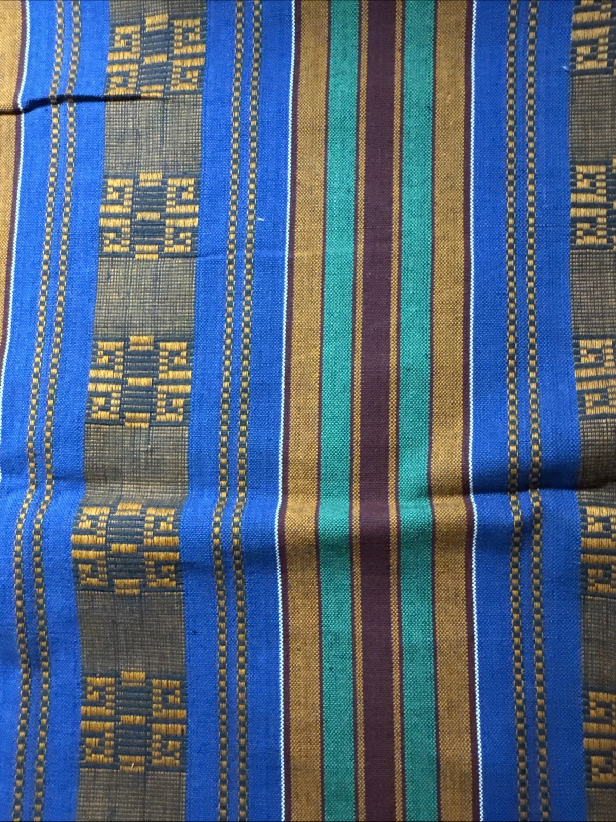 Guatemalan Fabric Stripe Blue Gold Green Red 46” X 2 1/4 Yards Guatemalan Fabric Stripe Blue Gold Green Red 46” X 2 1/4 Yards