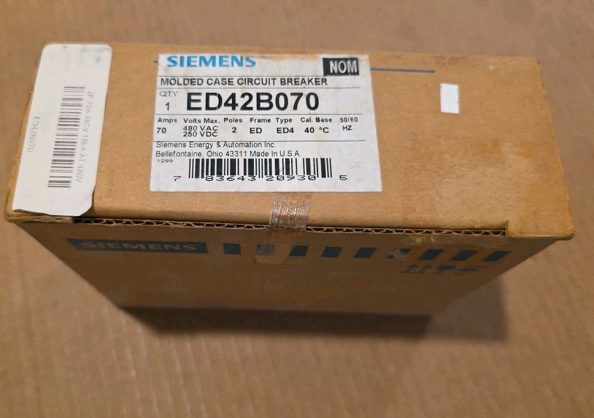 Siemens ED42B070 Type ED4 2 Pole 70 Amp 480V~ Max 250Vdc 70 A