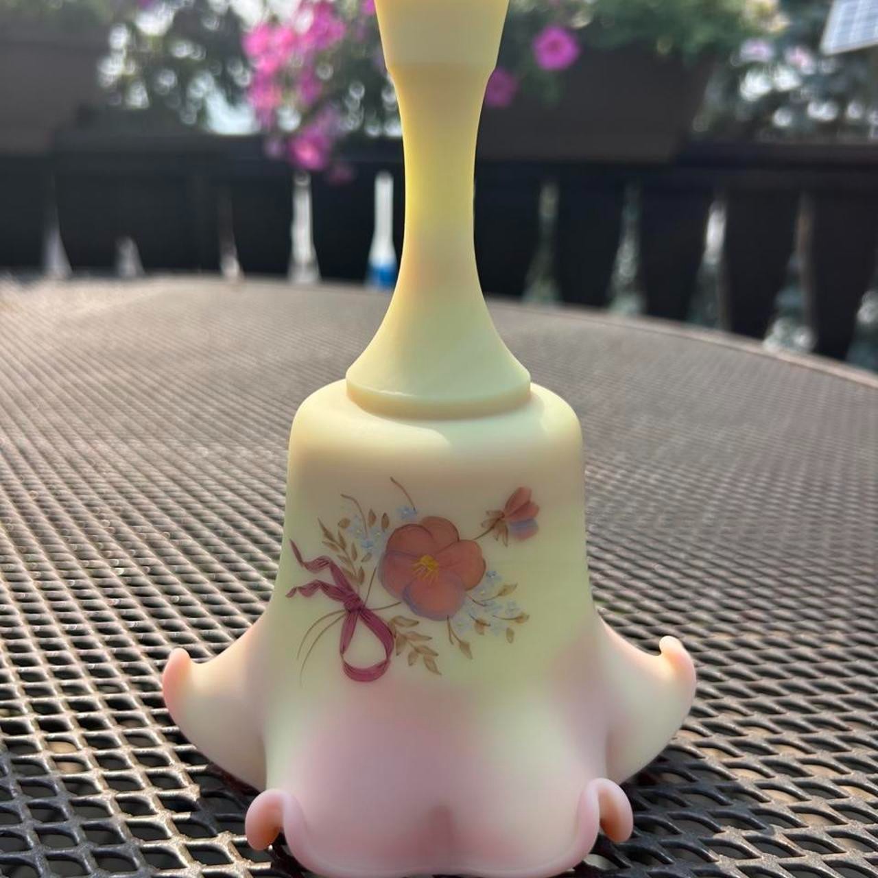 FENTON 1983 Limited Edition #72/2000 Hand Painted Uranium Glass Satin Bell