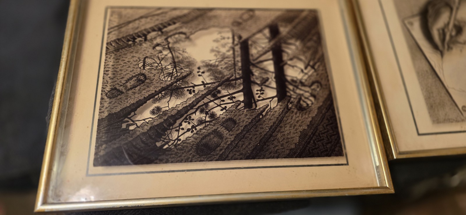 RARE Vintage M.C. Escher Photograph on Glass by Lucid Lines Art Puddle 1970 1974