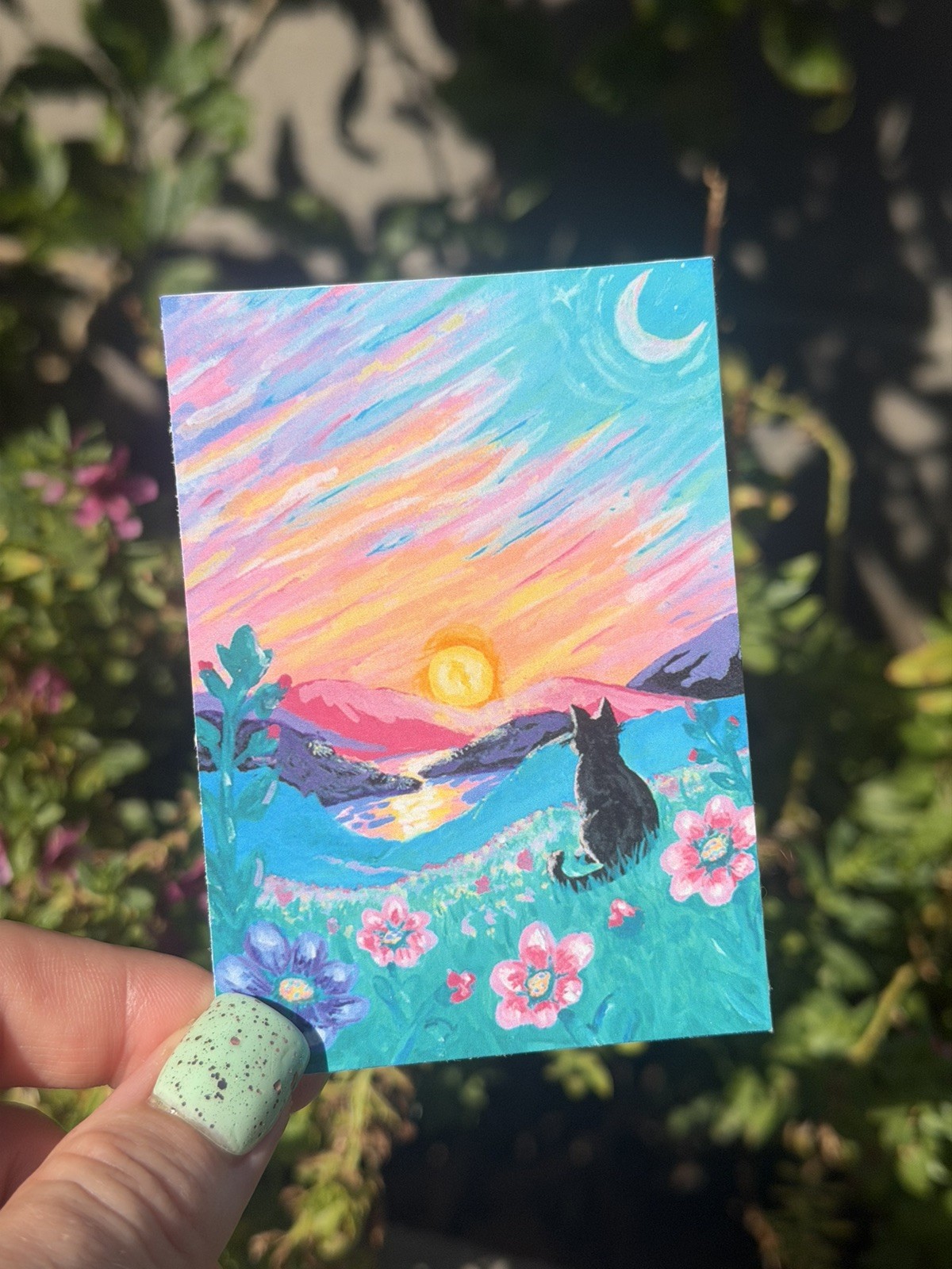 ACEO PRINT Limited Edition Painting Cat Whimsical Landscape Art shaped.by.sykes ACEO PRINT Limited Edition Painting Cat Whimsical Landscape Art shaped.by.sykes