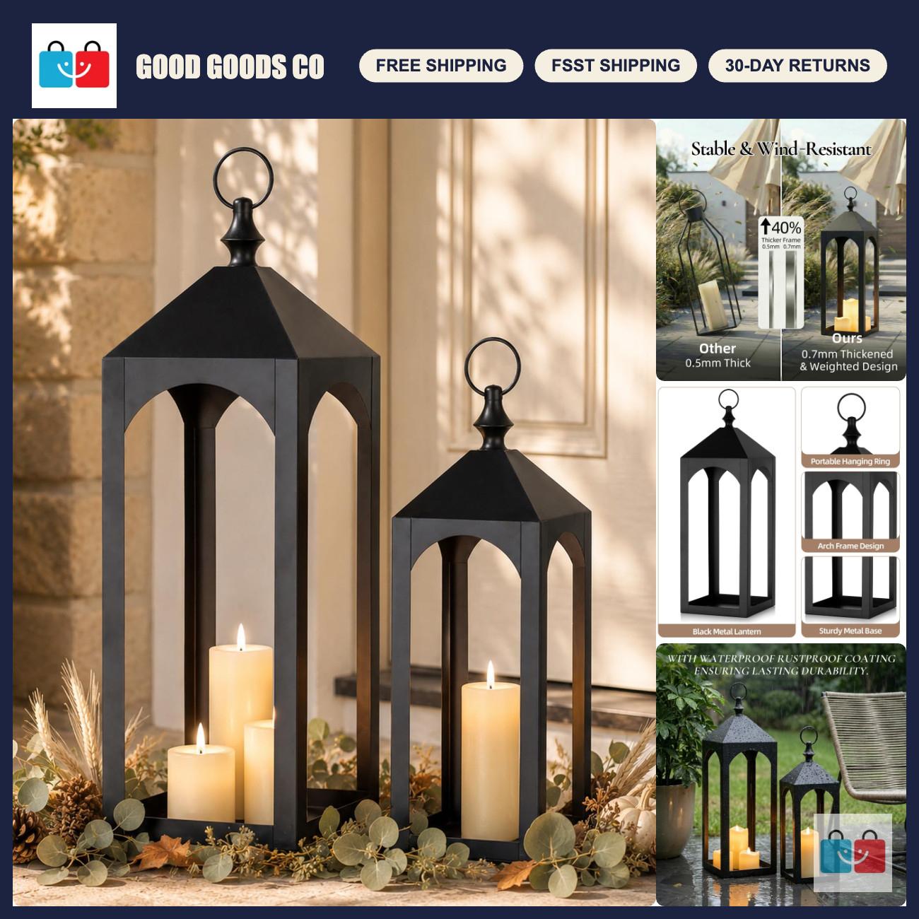 Set of 2 Large Outdoor Floor Lanterns - 24\