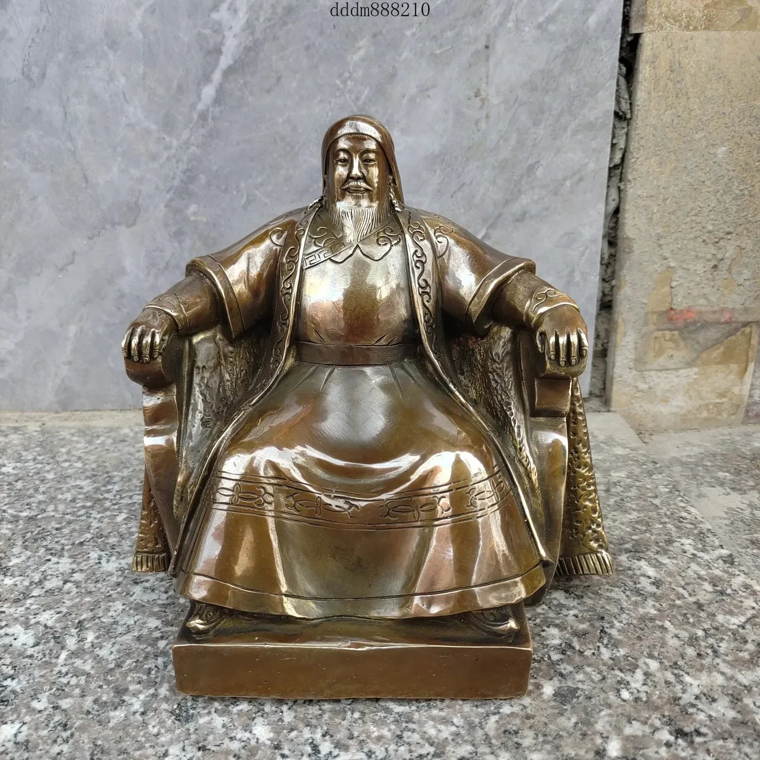 Brass Genghis Khan Mongolian Empire Khan Jenghiz Khan Sitting Statue Ornaments Brass Genghis Khan Mongolian Empire Khan Jenghiz Khan Sitting Statue Ornaments