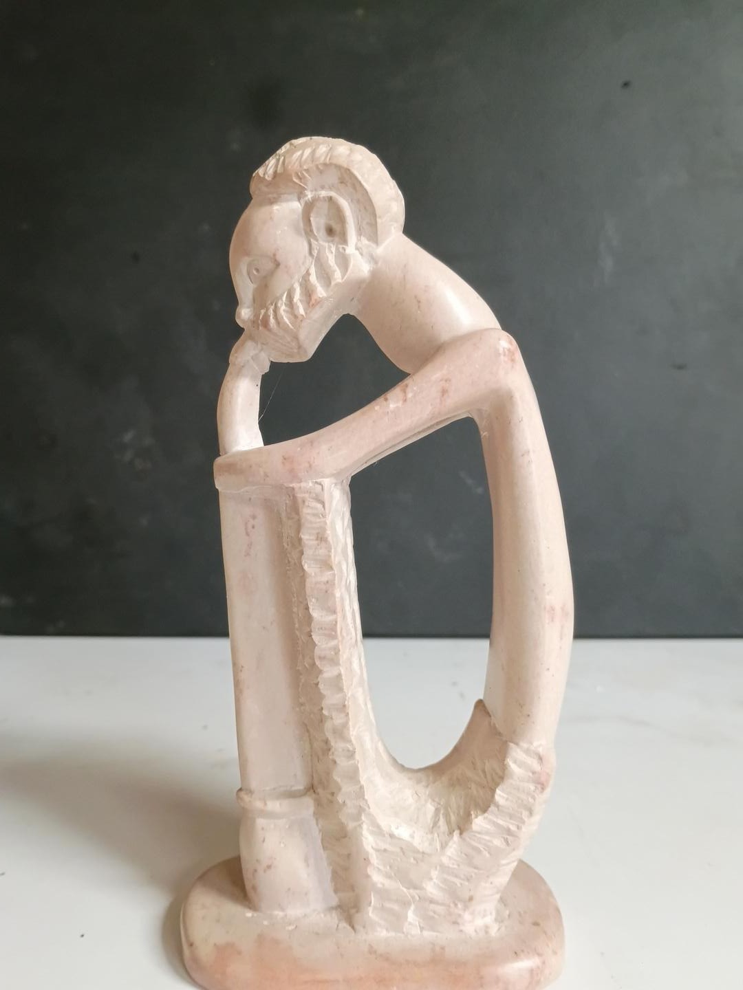 Vintage Hand Carved Alabaster Thinking Man Sculpture Figurine Unmarked Vintage Hand Carved Alabaster Thinking Man Sculpture Figurine Unmarked