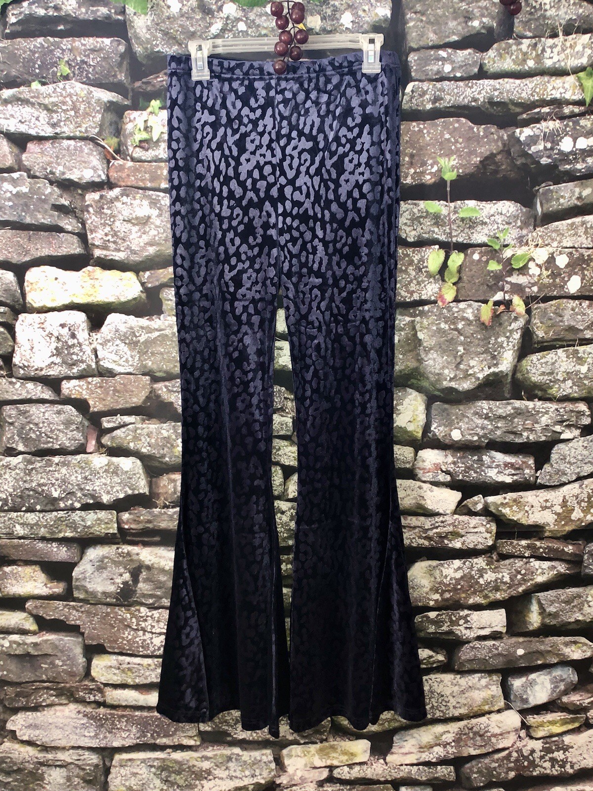 Killstar Ferine Purple Leopard Velour High Rise Bellbottom Pants Size M SEXY