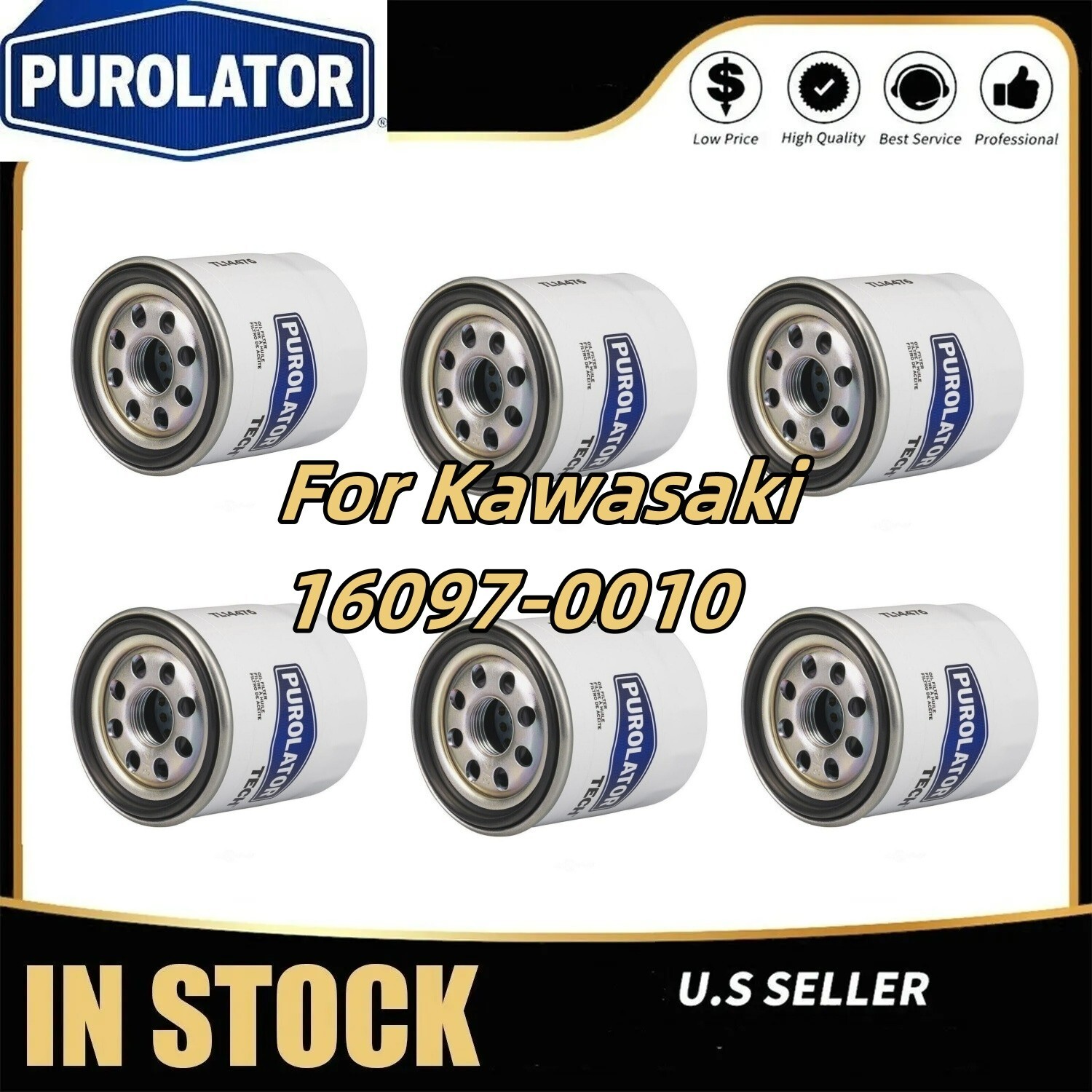 6 Pack PUROLATOR Replace Kawasaki OEM Replacement Oil Filter 16097-0010